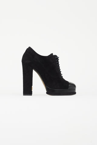 Chanel Black Suede Lace-Up High Heel Boot