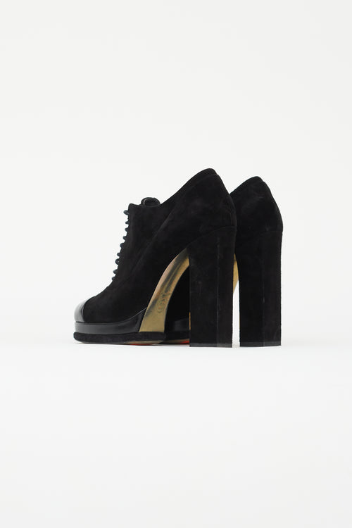 Chanel Black Suede Lace-Up High Heel Boot