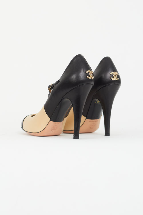 Chanel Black 
Beige Mary Jane Heel