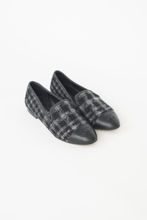 Chanel Black 
Grey Checked Loafer