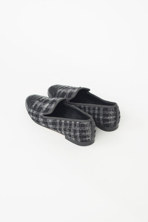 Chanel Black 
Grey Checked Loafer