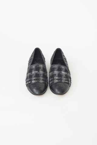 Chanel Black 
Grey Checked Loafer