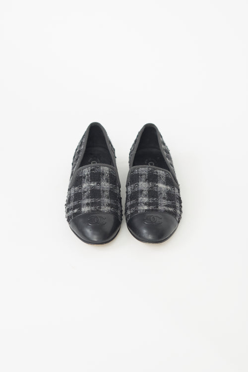 Chanel Black 
Grey Checked Loafer