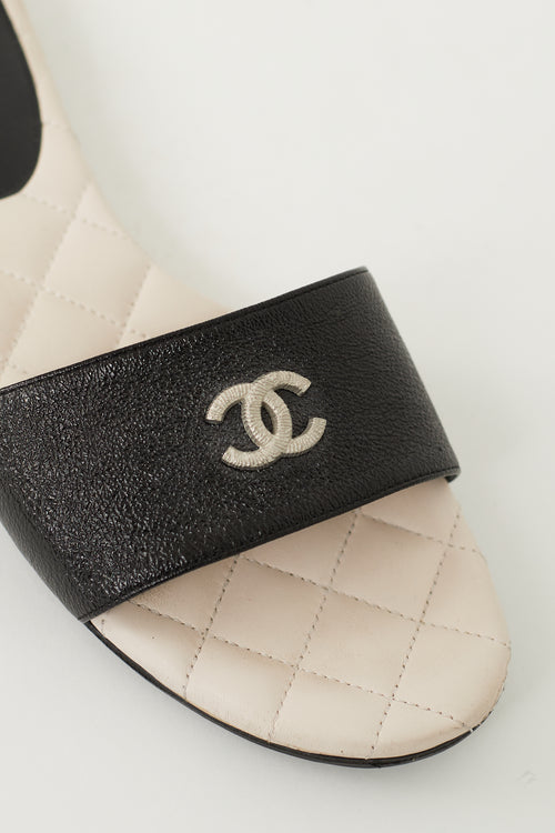 Chanel Black 
Pink Quilted CC Sandal