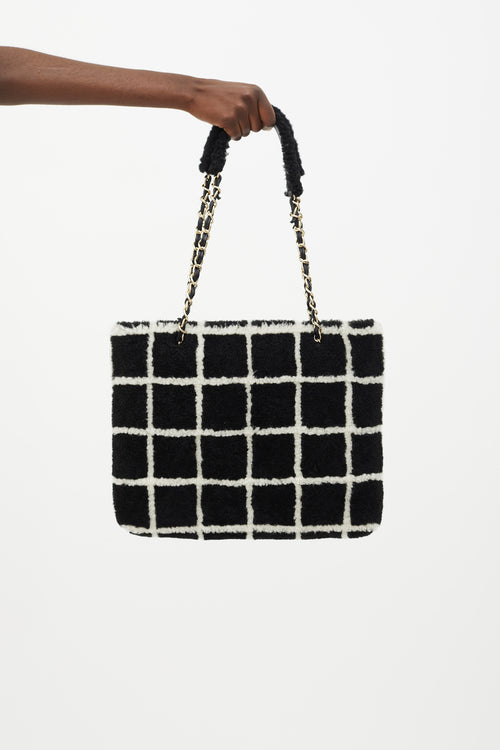 Chanel Black 
White Shearling Grid Tote