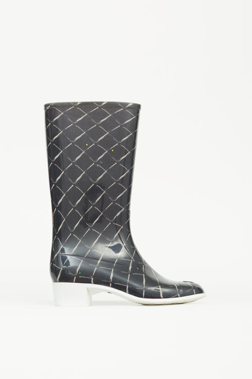 Chanel Black and White Quilted Rubber Boot