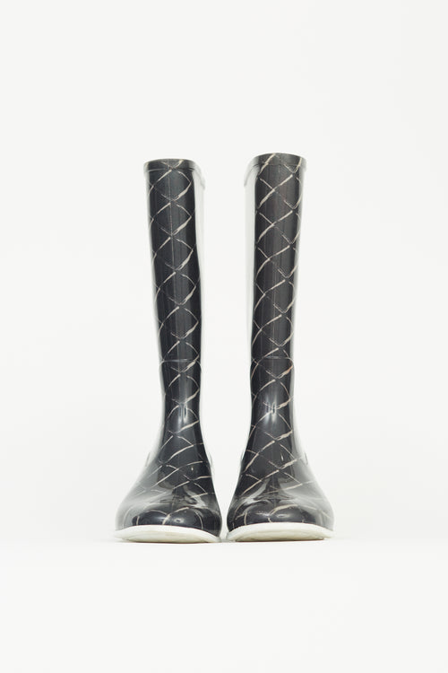 Chanel Black and White Quilted Rubber Boot