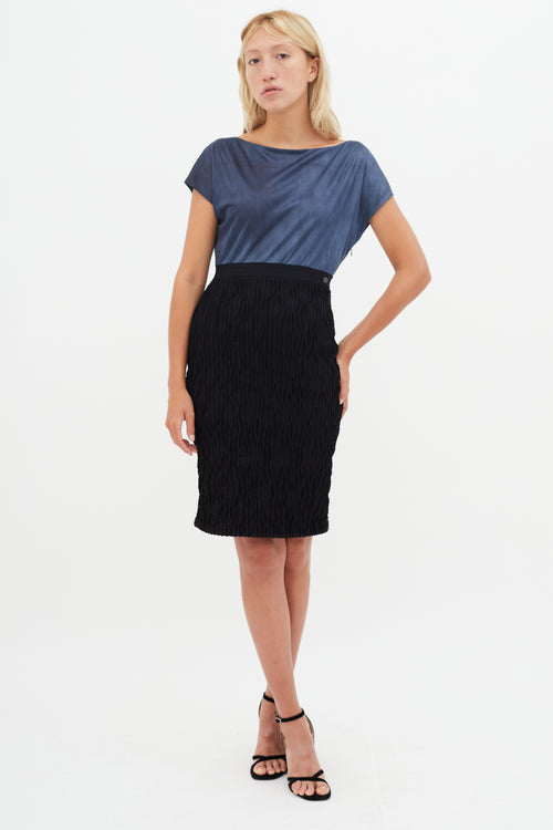 Chanel Blue 
Black Contrasting Sheath Dress