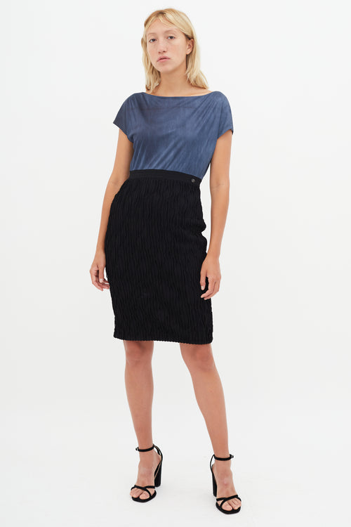 Chanel Blue 
Black Contrasting Sheath Dress