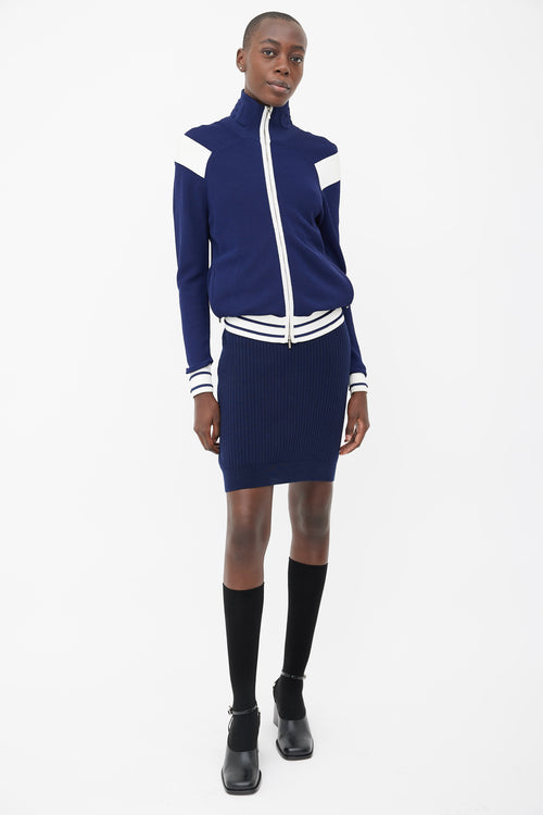 Chanel Navy 
Cream Mock Neck Zip-Up Track Jacket