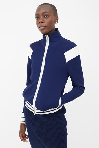 Chanel Navy 
Cream Mock Neck Zip-Up Track Jacket