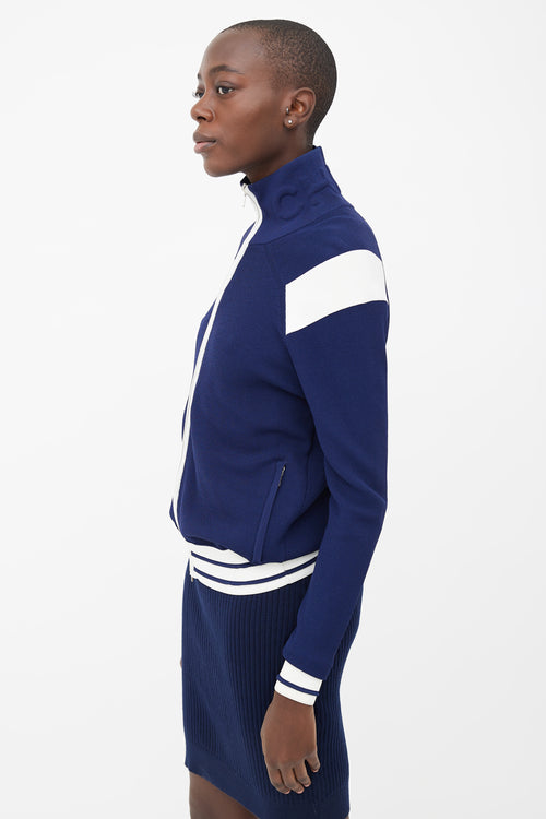 Chanel Navy 
Cream Mock Neck Zip-Up Track Jacket