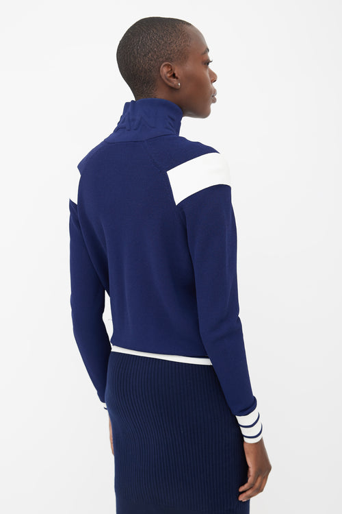 Chanel Navy 
Cream Mock Neck Zip-Up Track Jacket