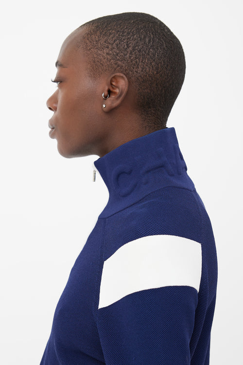 Chanel Navy 
Cream Mock Neck Zip-Up Track Jacket