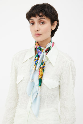 Chanel Blue Multi Floral Print Scarf