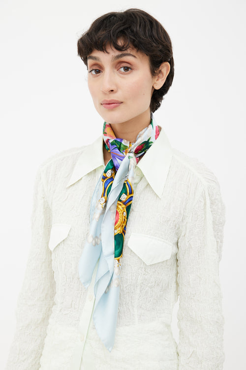 Chanel Blue Multi Floral Print Scarf