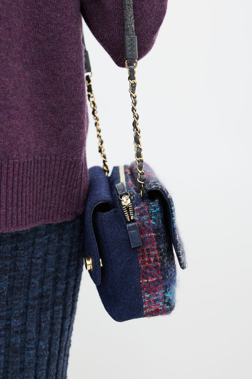 Chanel Navy 
Multicolor Tweed Hamburg Double Side Bag