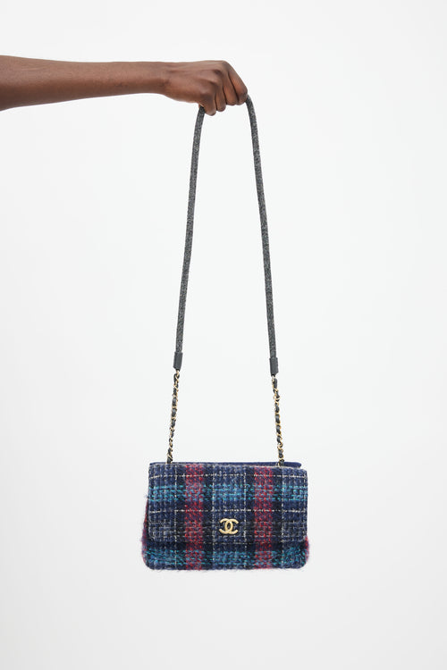 Chanel Navy 
Multicolor Tweed Hamburg Double Side Bag