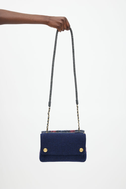 Chanel Navy 
Multicolor Tweed Hamburg Double Side Bag