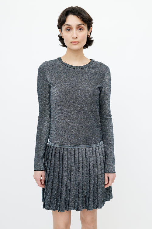 Chanel Blue 
Silver Metallic Fibre Knit Dress