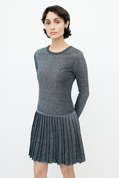 Chanel Blue 
Silver Metallic Fibre Knit Dress