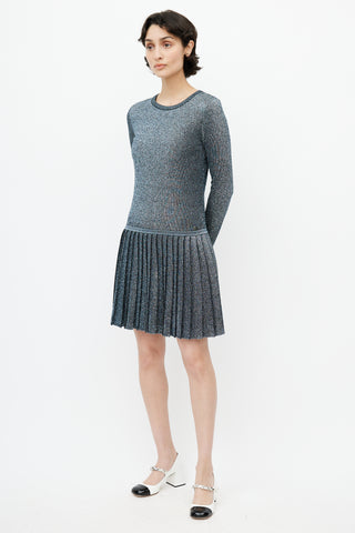 Chanel Blue 
Silver Metallic Fibre Knit Dress