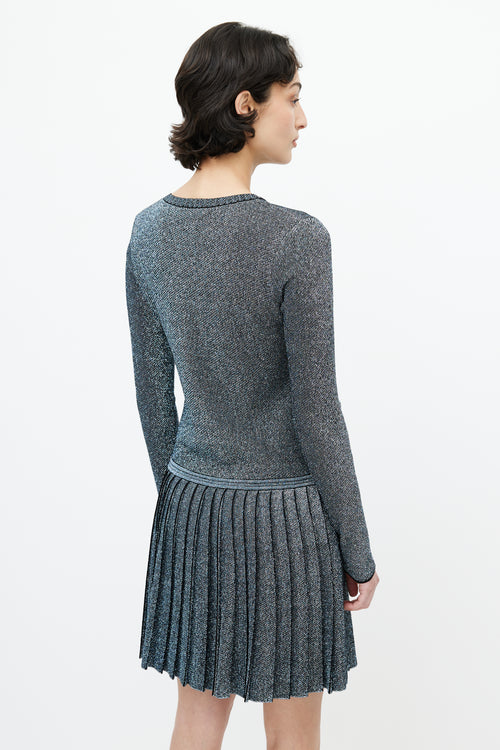 Chanel Blue 
Silver Metallic Fibre Knit Dress