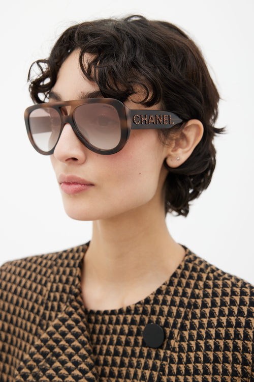 Chanel Brown Printed 5423-B-A Thick Aviator Sunglasses