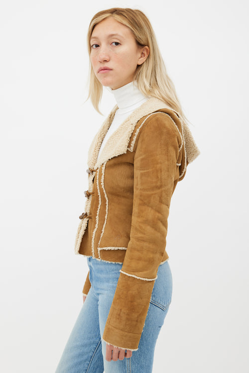 Chanel Brown Hooded Shearling Jacket