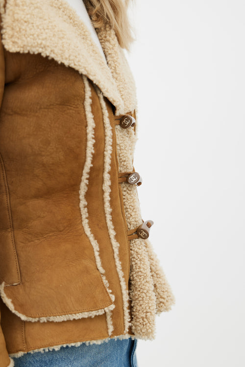 Chanel Brown Hooded Shearling Jacket