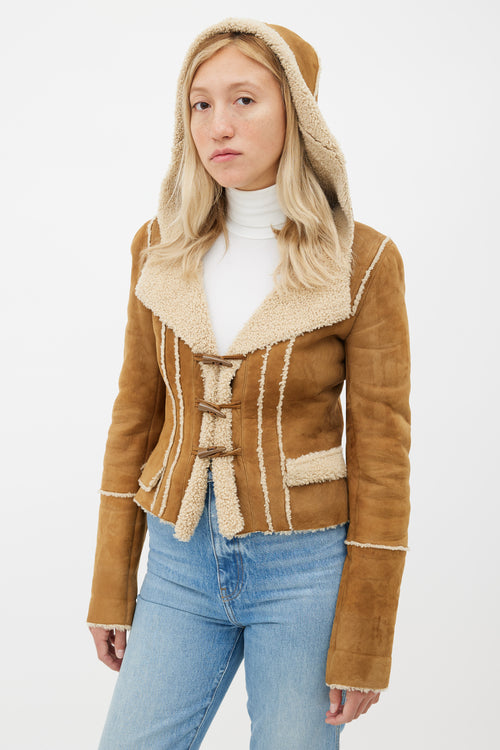 Chanel Brown Hooded Shearling Jacket