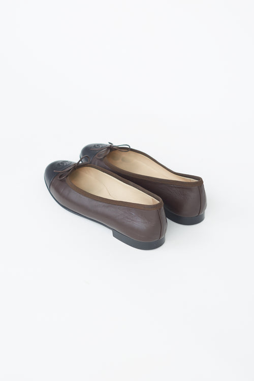 Chanel Brown Leather Toe Cap Ballet Flat