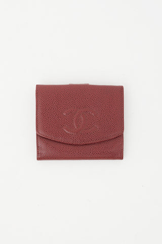 Chanel Burgundy Caviar Leather CC Logo Bi-Fold Wallet