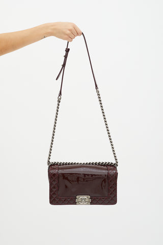 Chanel Burgundy Patent Reverse Le Boy Bag