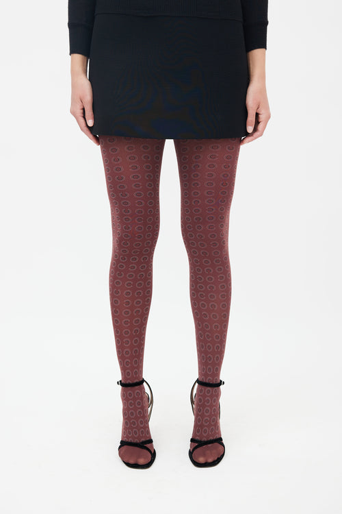 Chanel Burgundy Coco Printed Tights