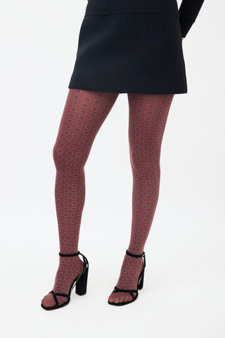 Chanel Burgundy Coco Printed Tights