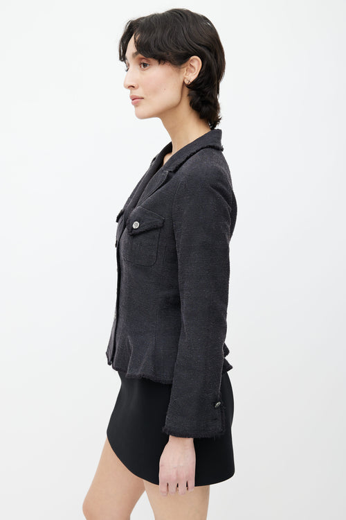 Chanel Dark Grey Silk Two Chest Pocket Raw Hem Blazer