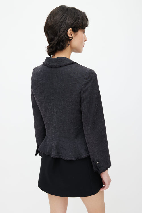 Chanel Dark Grey Silk Two Chest Pocket Raw Hem Blazer