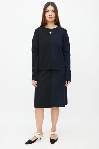 Chanel FW09 Black 
Navy Sweater 
Skirt Set