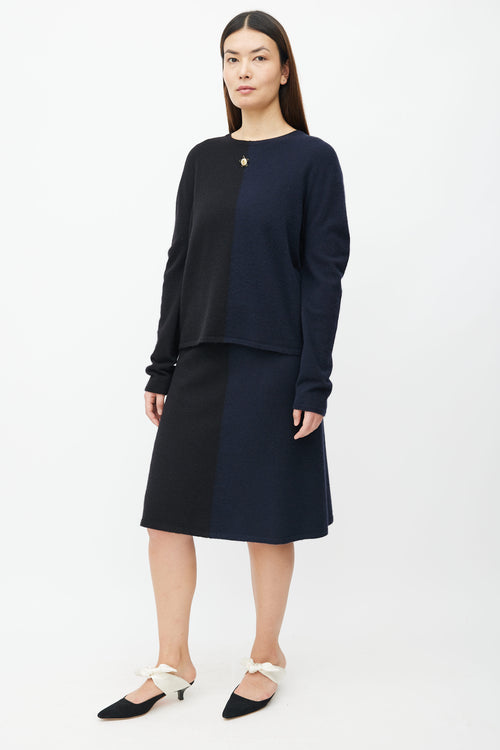 Chanel FW09 Black 
Navy Sweater 
Skirt Set