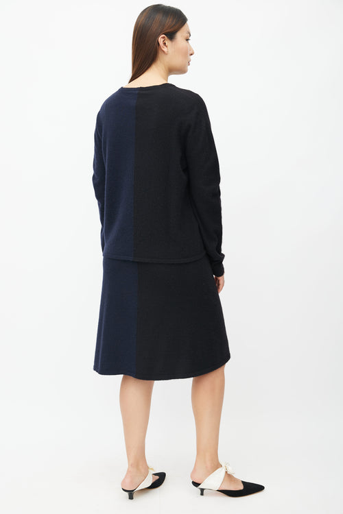 Chanel FW09 Black 
Navy Sweater 
Skirt Set