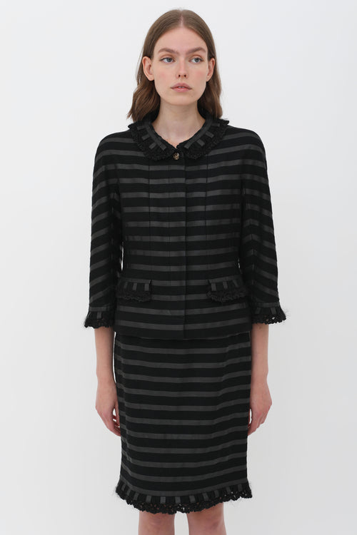 Chanel Fall 2009 Black Stripe Ruffle Set