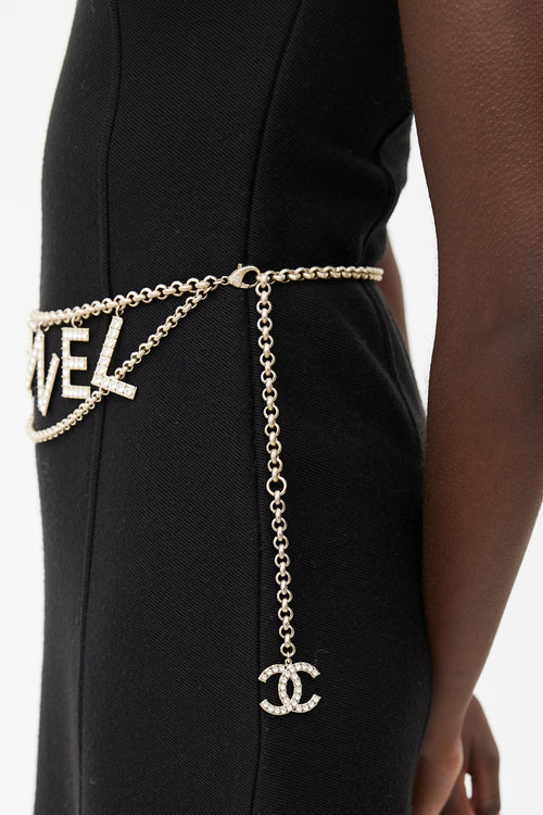 Chanel Gold Tone 
Crystal Embellishment Logo Belt