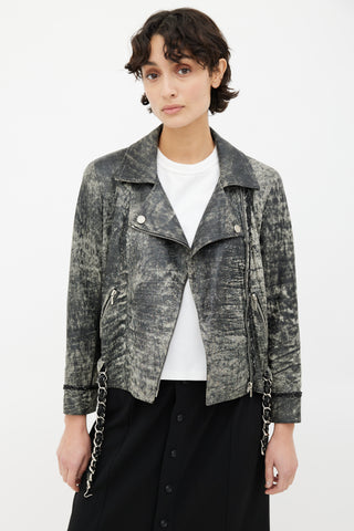 Chanel Grey Distressed Leather Jacket