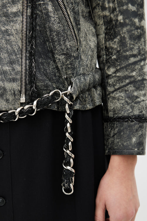 Chanel Grey Distressed Leather Jacket