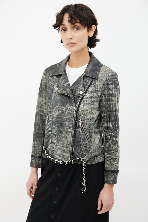 Chanel Grey Distressed Leather Jacket