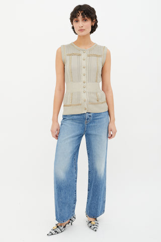 Chanel Grey 
Gold Spring 2008 Metallic Knit 
Chain Link Cardigan Vest