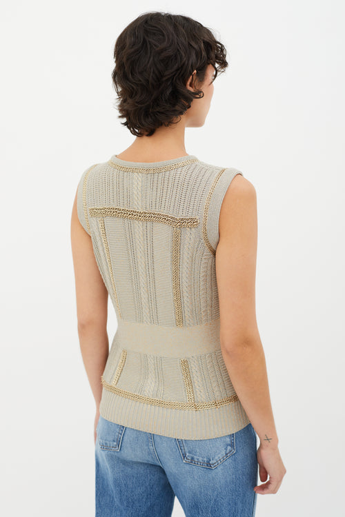 Chanel Grey 
Gold Spring 2008 Metallic Knit 
Chain Link Cardigan Vest