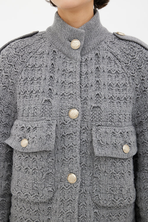 Chanel Grey Knit Button Up Jacket