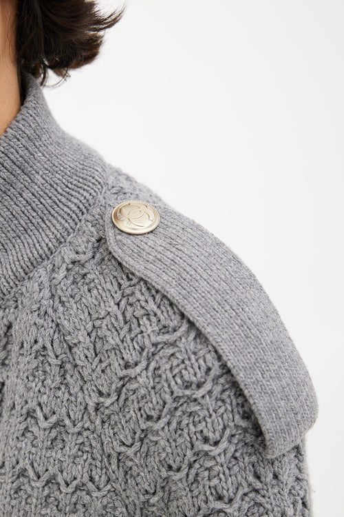 Chanel Grey Knit Button Up Jacket